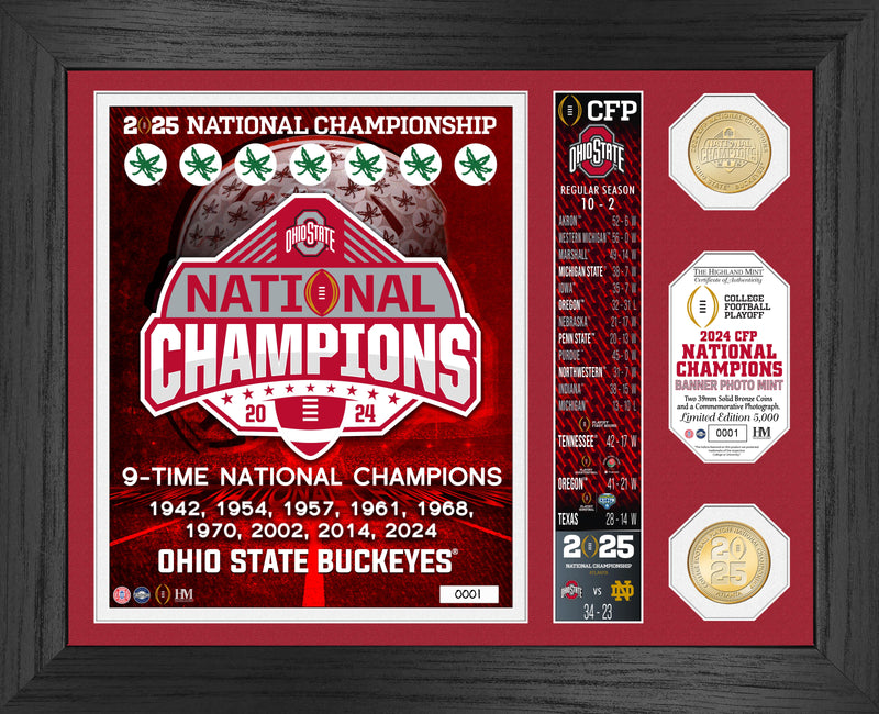 Ohio State Buckeyes 2024-25 CFP National Champions Banner Bronze Coin Photo Mint - Framed