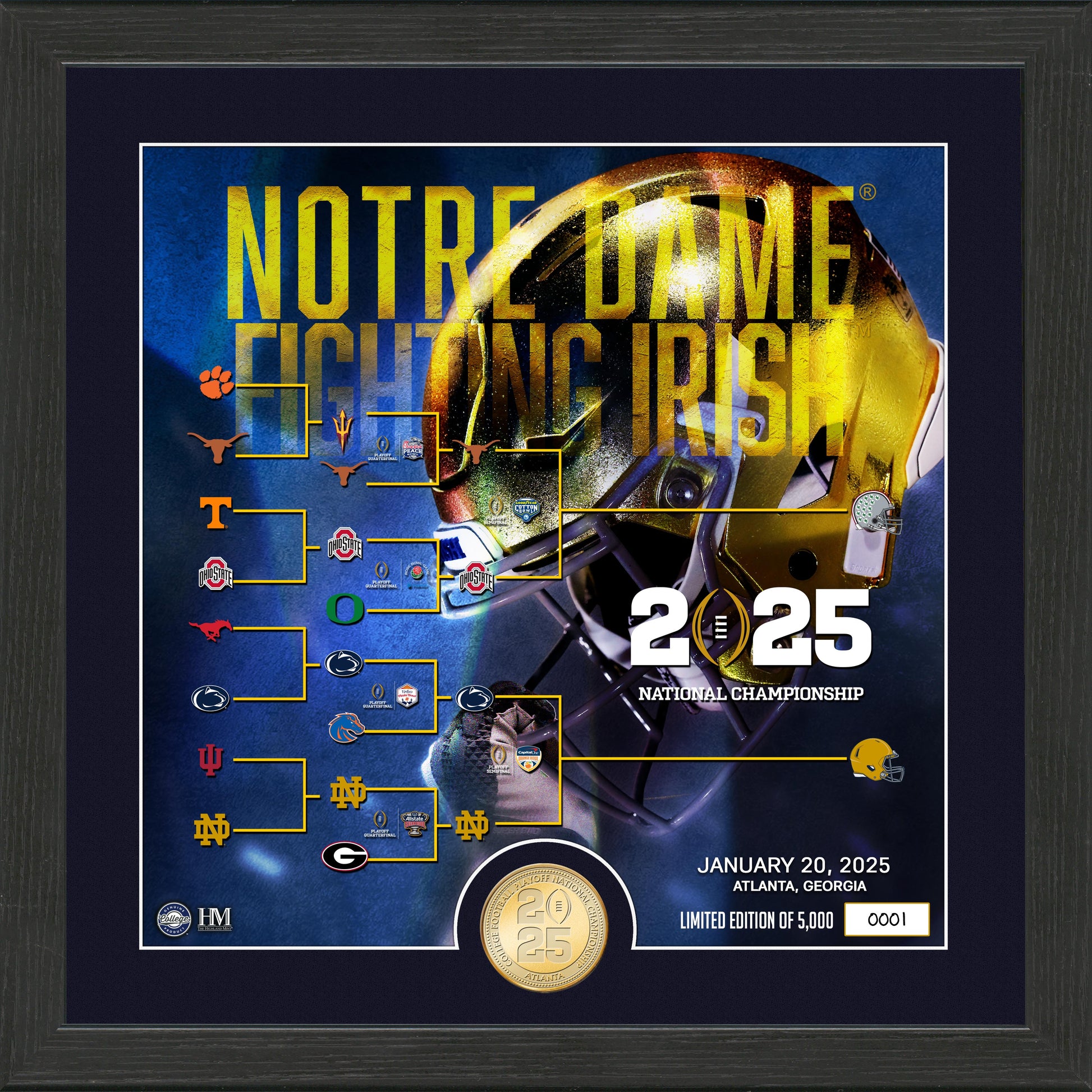 Notre Dame Fighting Irish 2025 CFP Championship Game Bronze Coin Photo Mint - Framed
