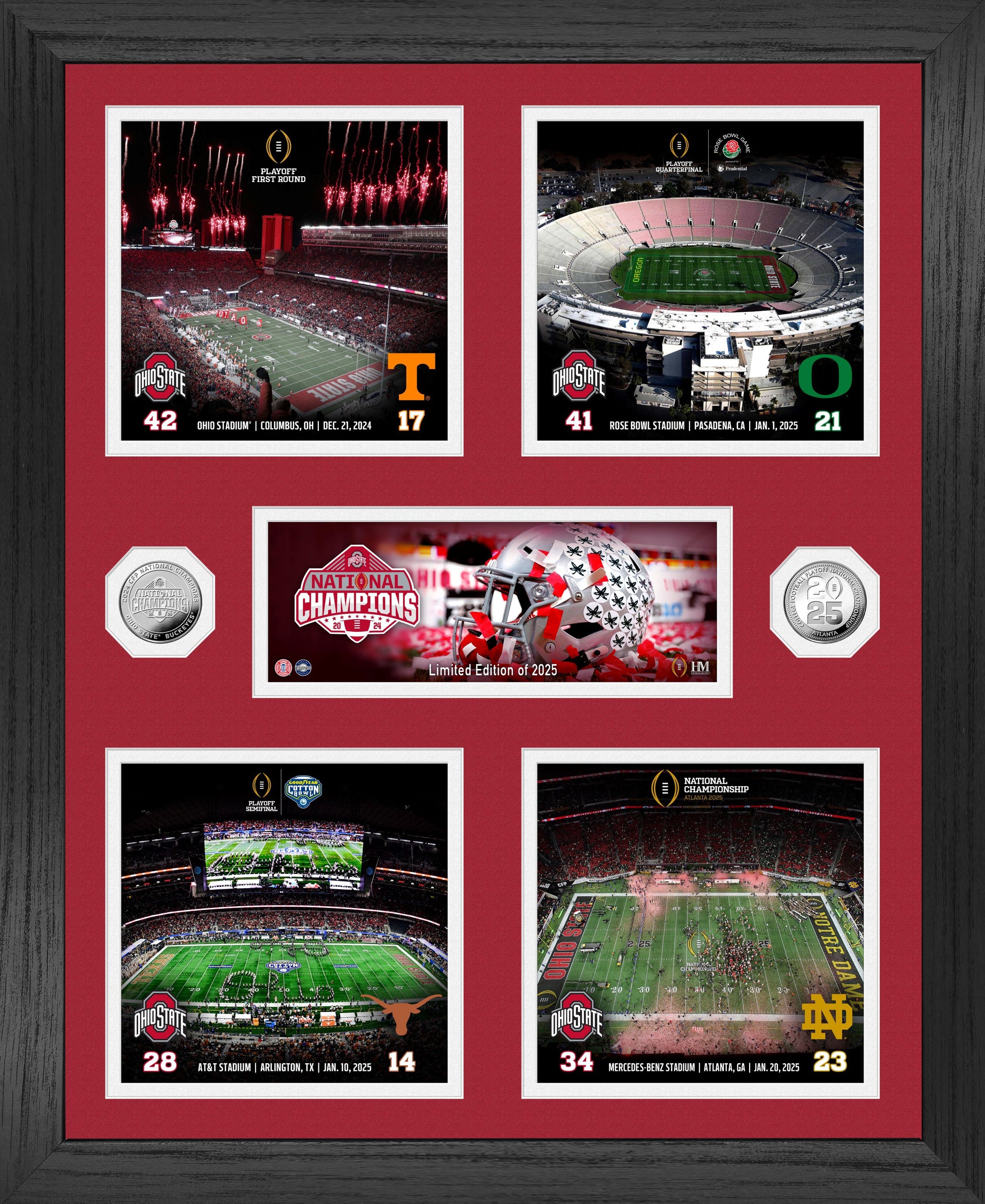 Ohio State Buckeyes 2024 CFP Champions 16x20 2 Silver Coin Photo Mint - Framed