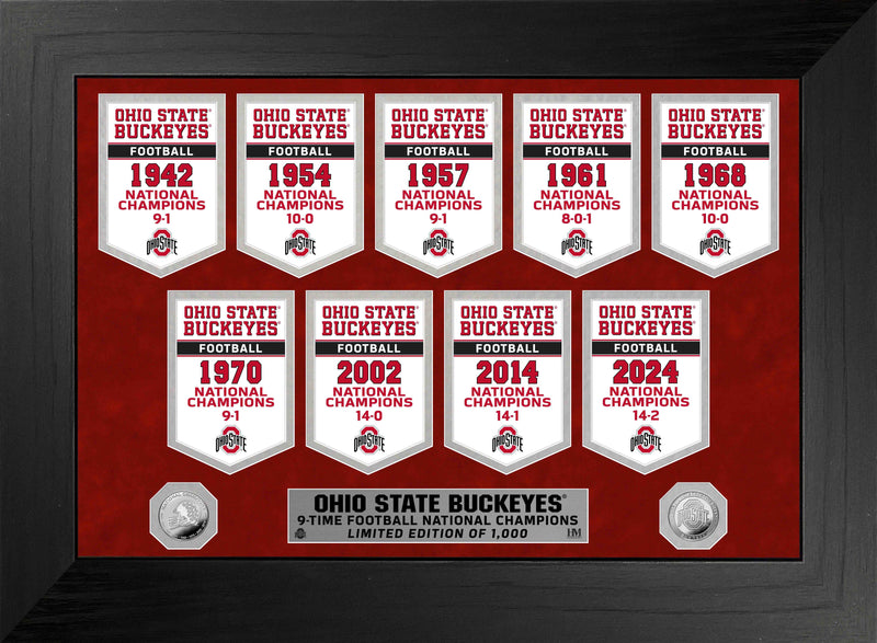 Ohio State Buckeyes 9 Time National Champions Deluxe Banners Silver Coin Photo Mint - Framed