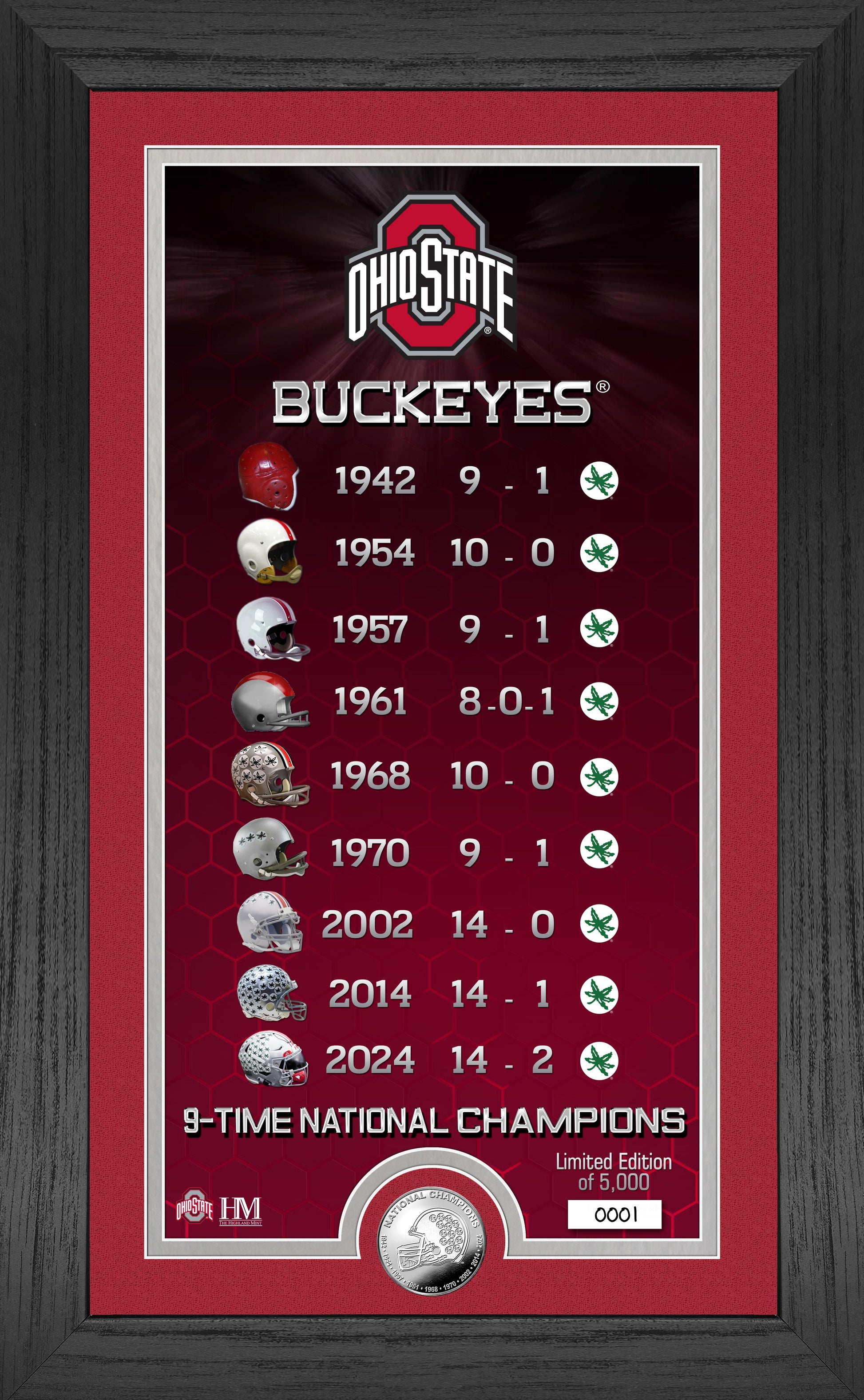 Ohio State 9 Time National Champions Legacy Silver Coin Pano - Coins