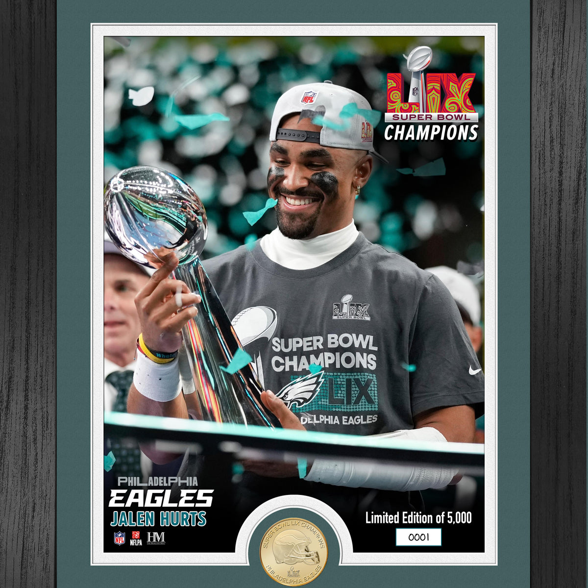 Jalen Hurts Eagles Super Bowl LIX Champions Bronze Coin Trophy Photo M