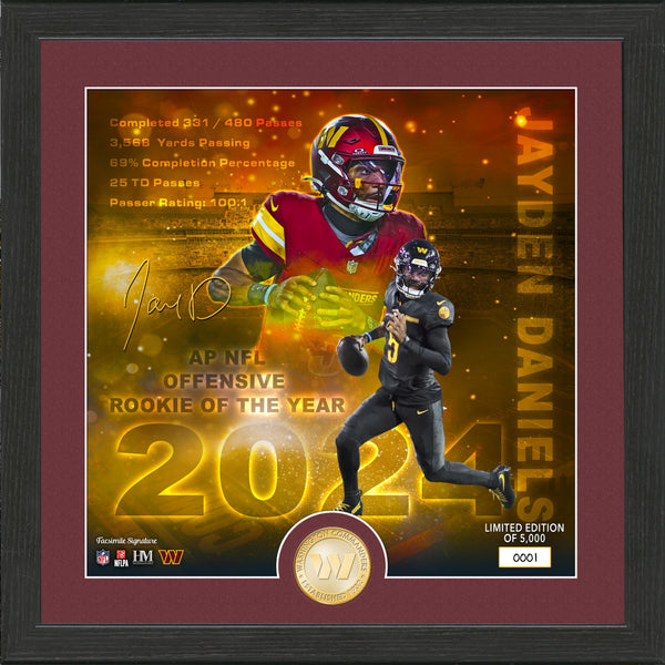 Jayden Daniels 2024 NFL Rookie of the Year Bronze Coin Photo Mint - Framed