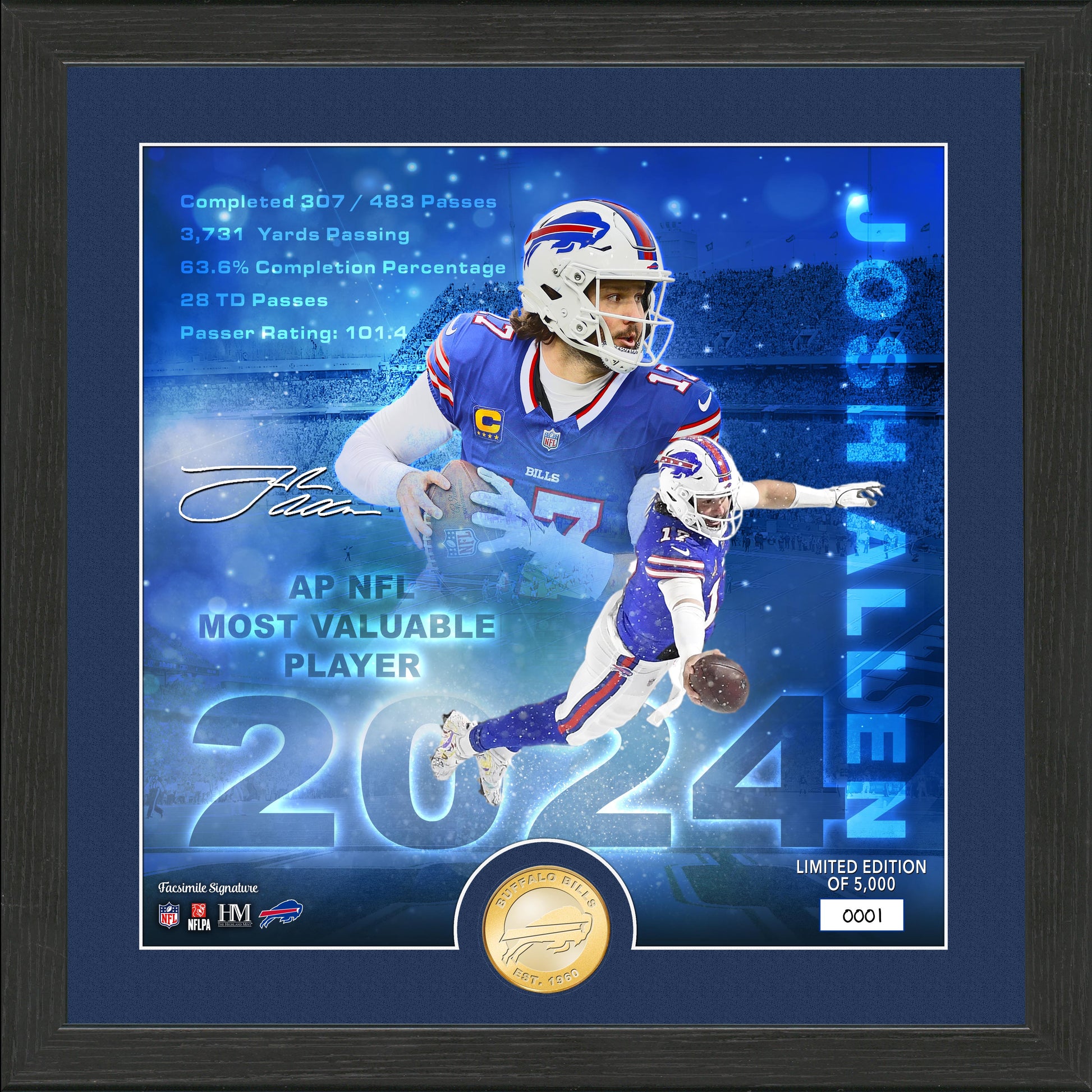 Josh Allen 2024 NFL Most Valuable Player Bronze Coin Photo Mint - Framed