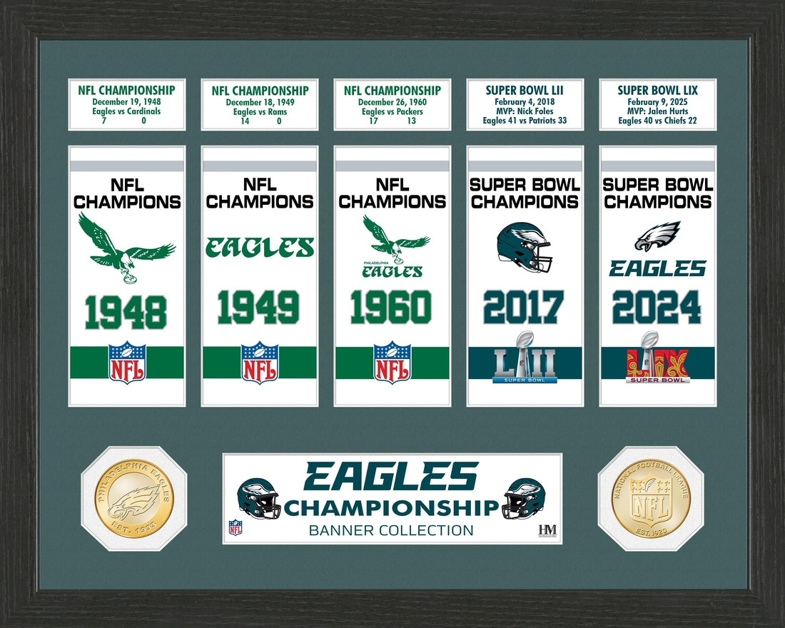 Philadelphia Eagles 5-Time World Champions Commemorative Banner Collection - Framed