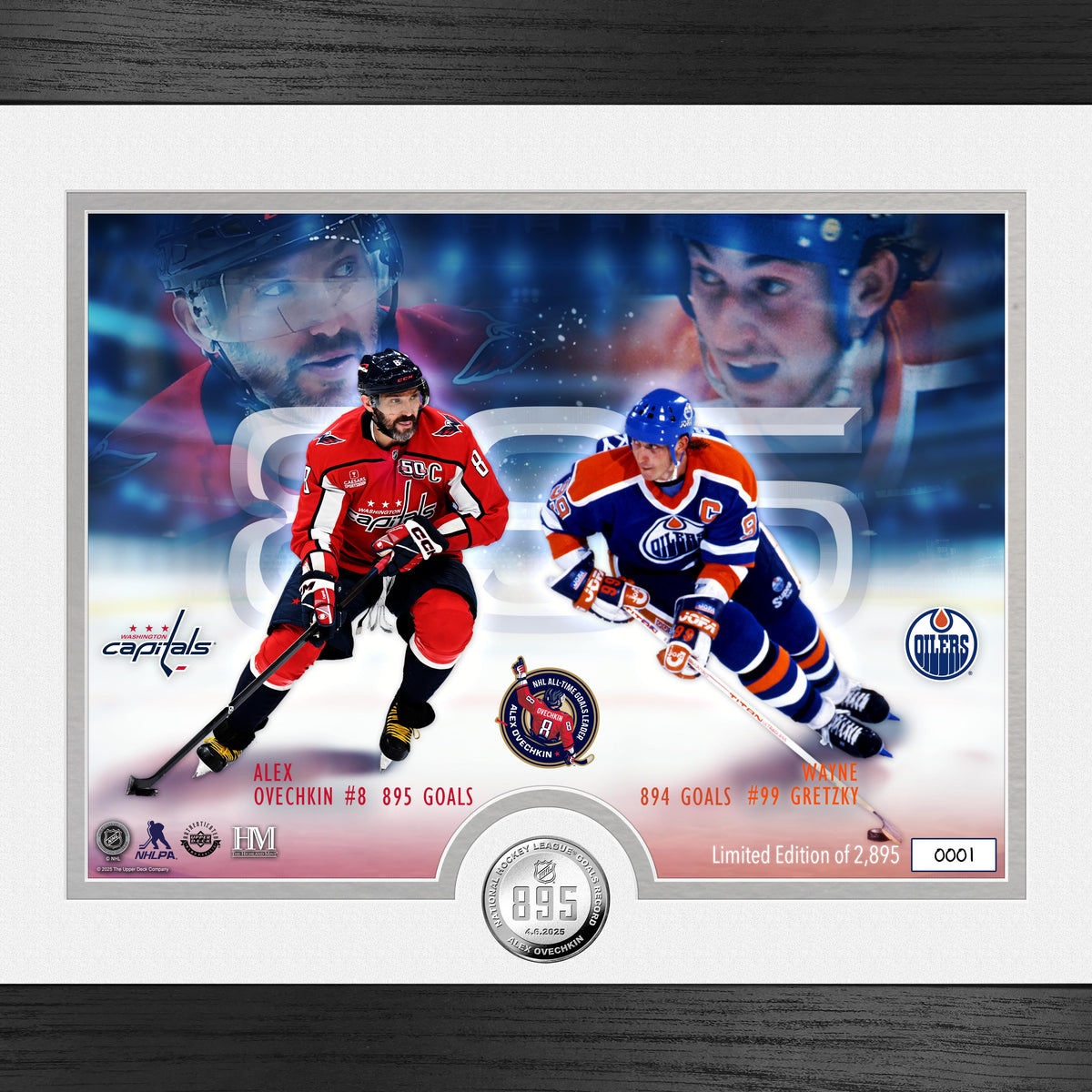 Alex Ovechkin & Wayne Gretzky NHL 895 Goals Record Silver Coin Photo M