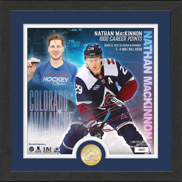 Nathan MacKinnon 1000 Career Points Bronze Coin Photo Mint - Framed