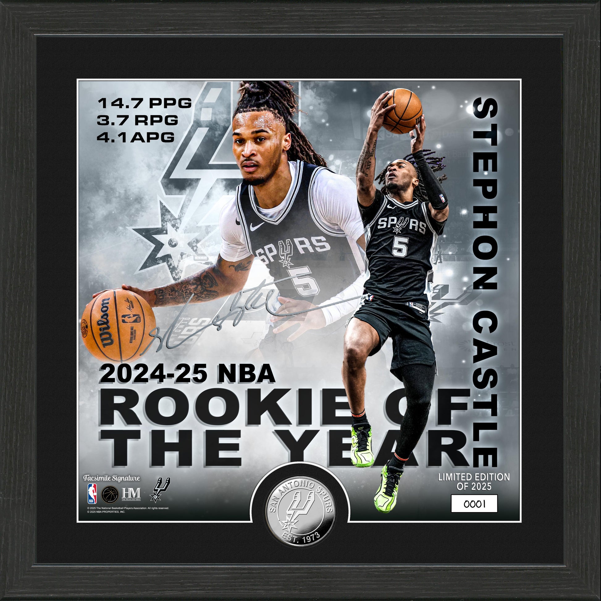 Stephon Castle 2025 NBA Rookie of the Year Silver Coin Photo Mint - Framed
