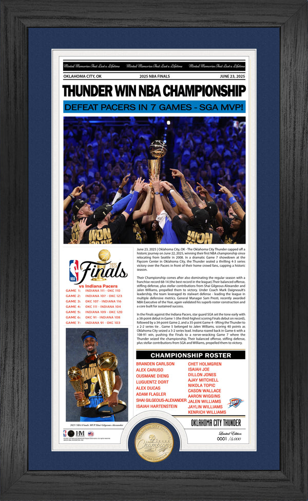 Oklahoma City Thunder 2025 NBA Champions Front Page News Cover Bronze Coin Photo Mint