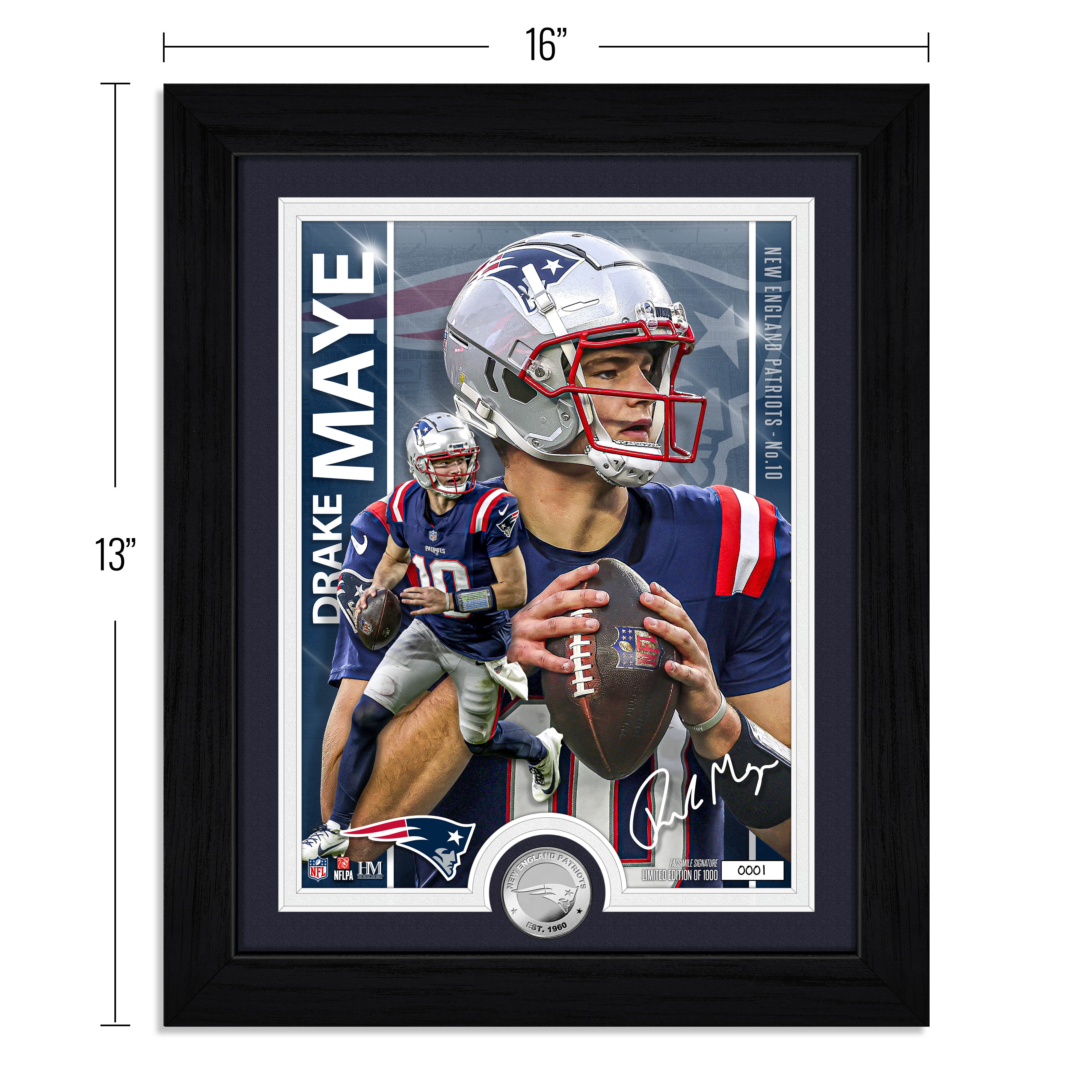 Drake Maye Artist Proof Silver Coin Photo Mint