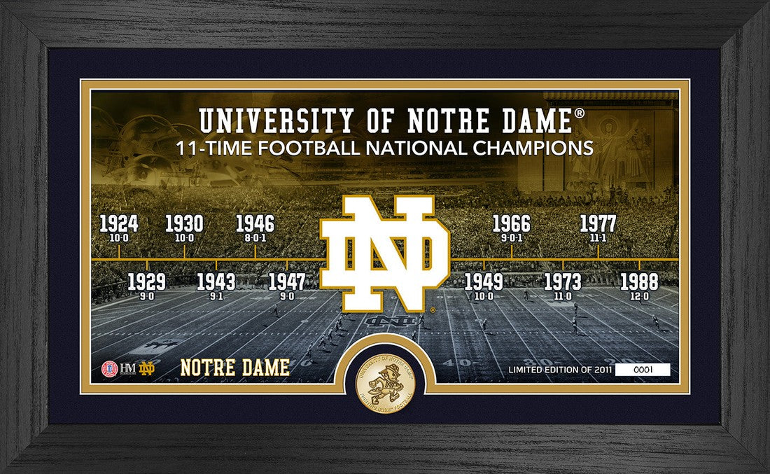 University of Notre Dame 11x Champions Timeline Bronze Coin Pano Photo Mint