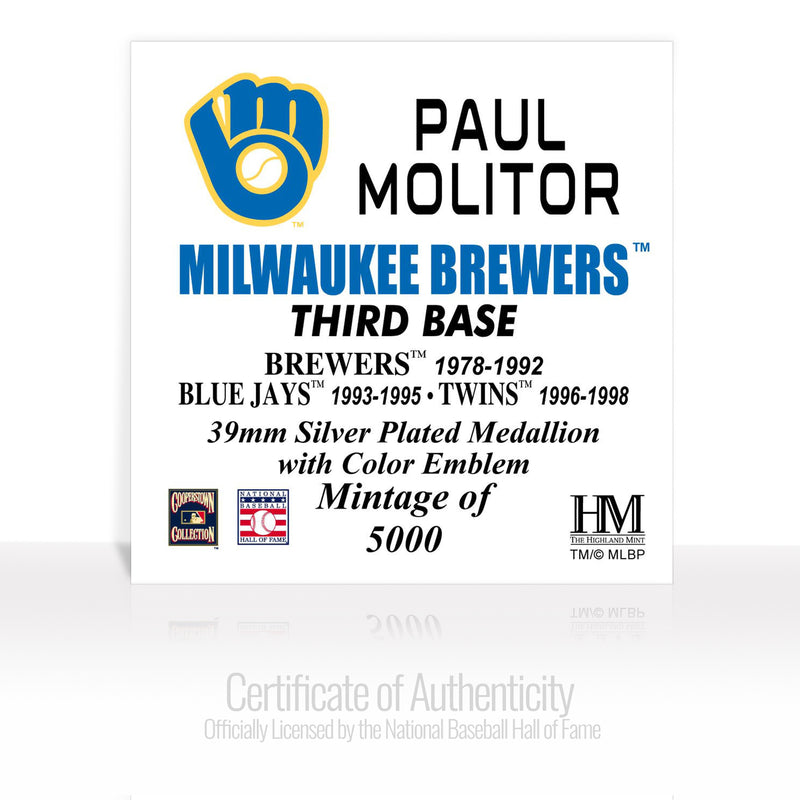 Paul Molitor Baseball Hall of Fame Silver Color Coin