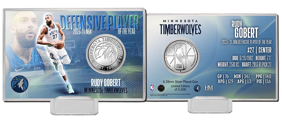 Rudy Gobert 2024 NBA Defensive Player of the Year Silver Coin Card