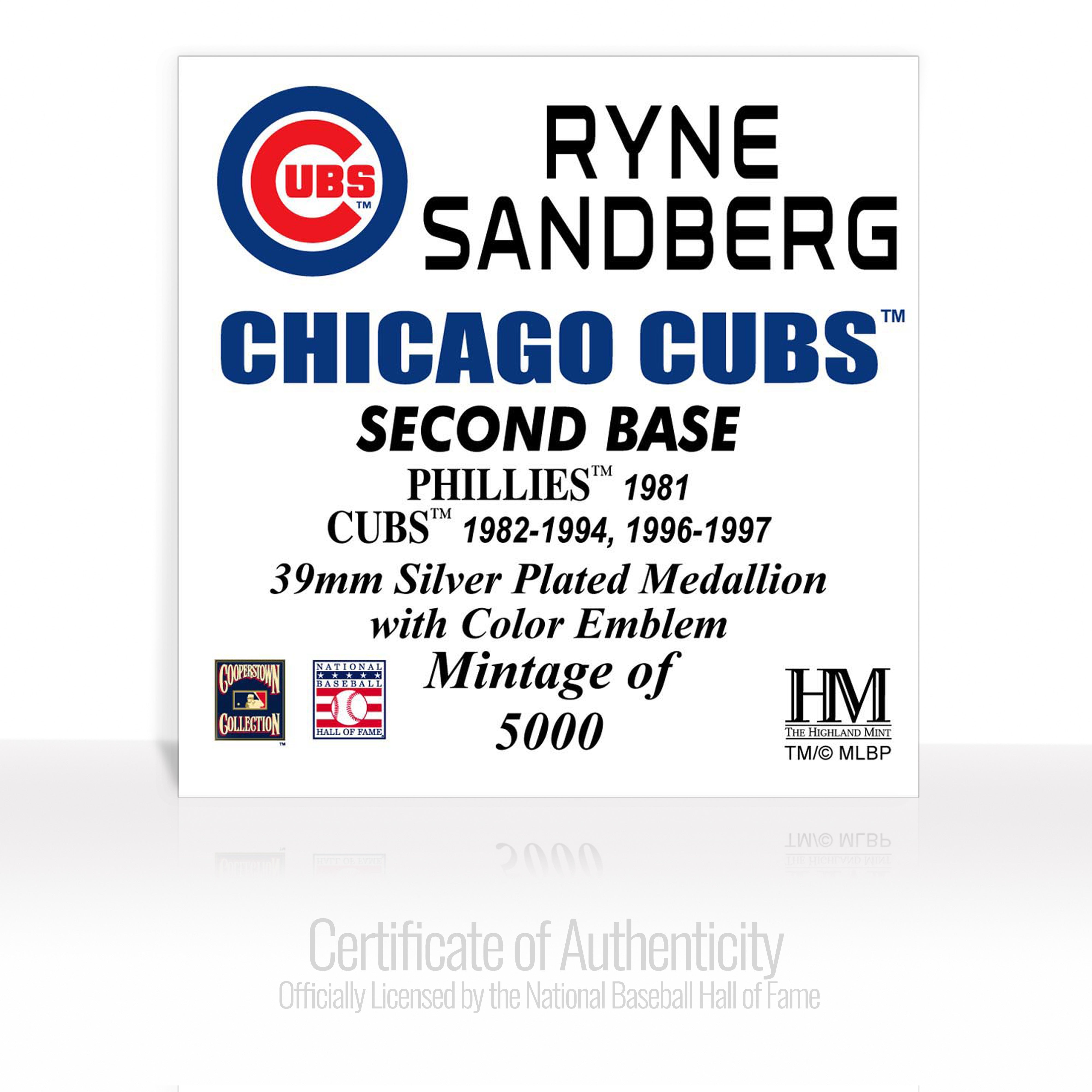 Ryne Sandberg Baseball Hall of Fame Silver Color Coin