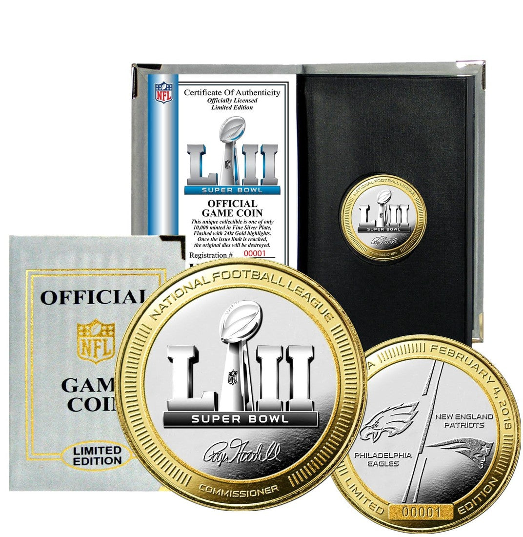 Super Bowl LII Eagles vs Patriots Gold and Silver 2-Tone Flip Coin - Coins