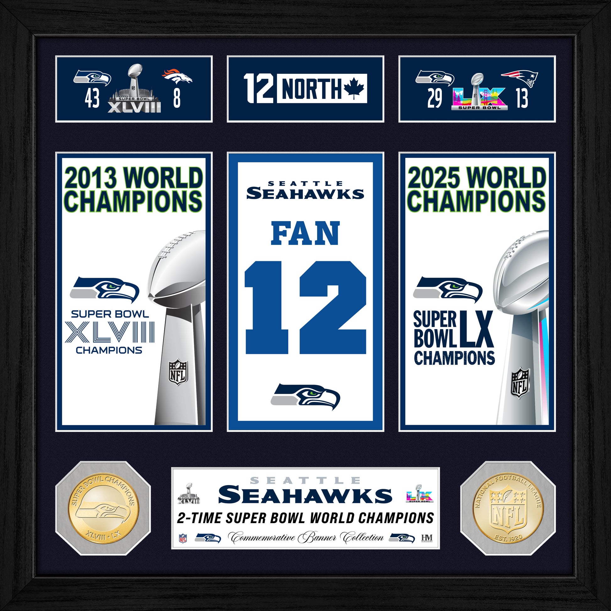 Seattle Seahawks Super Bowl Champions Banner Collection Bronze Coin Photo Mint 