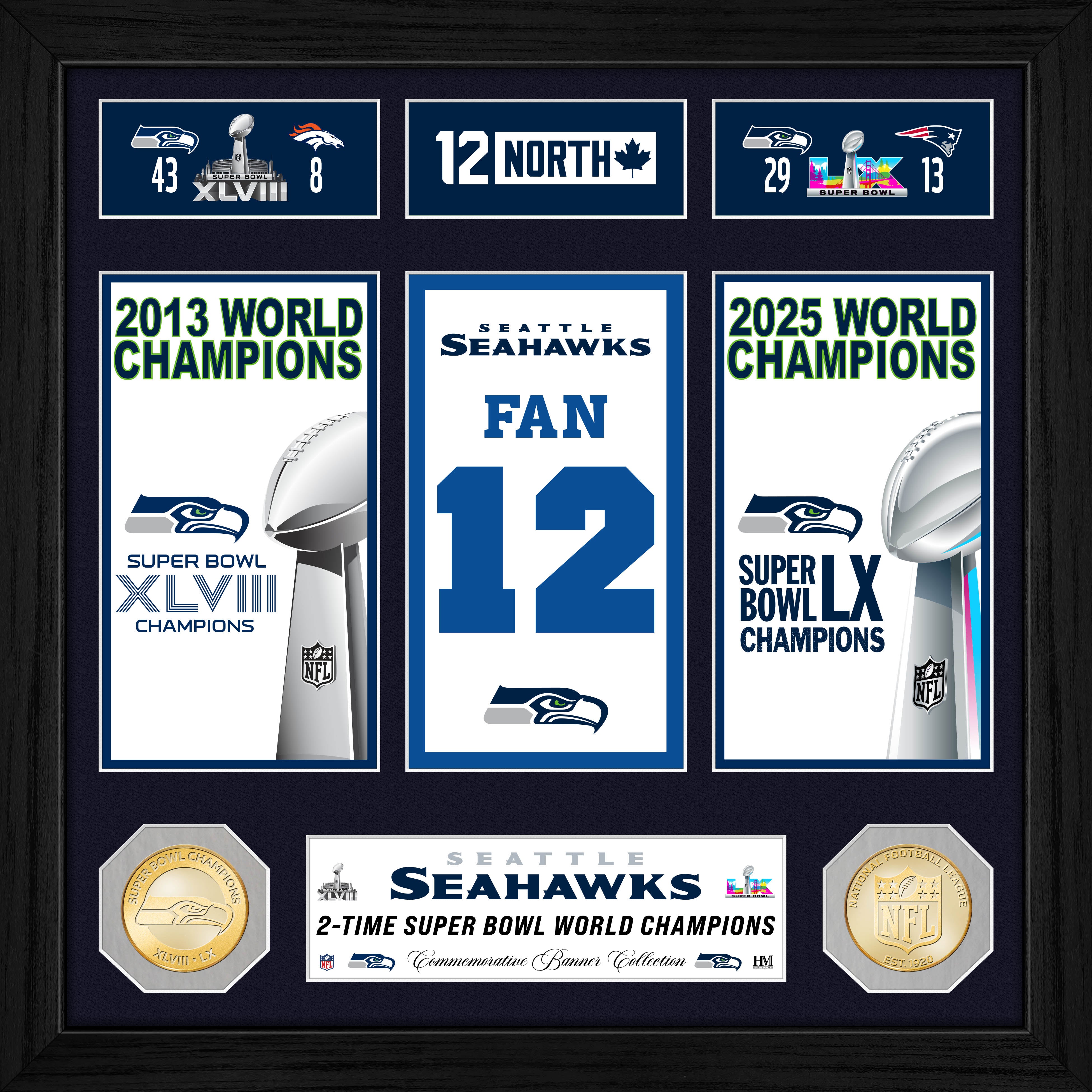 Seattle Seahawks Super Bowl Champions Banner Collection Bronze Coin Photo Mint 