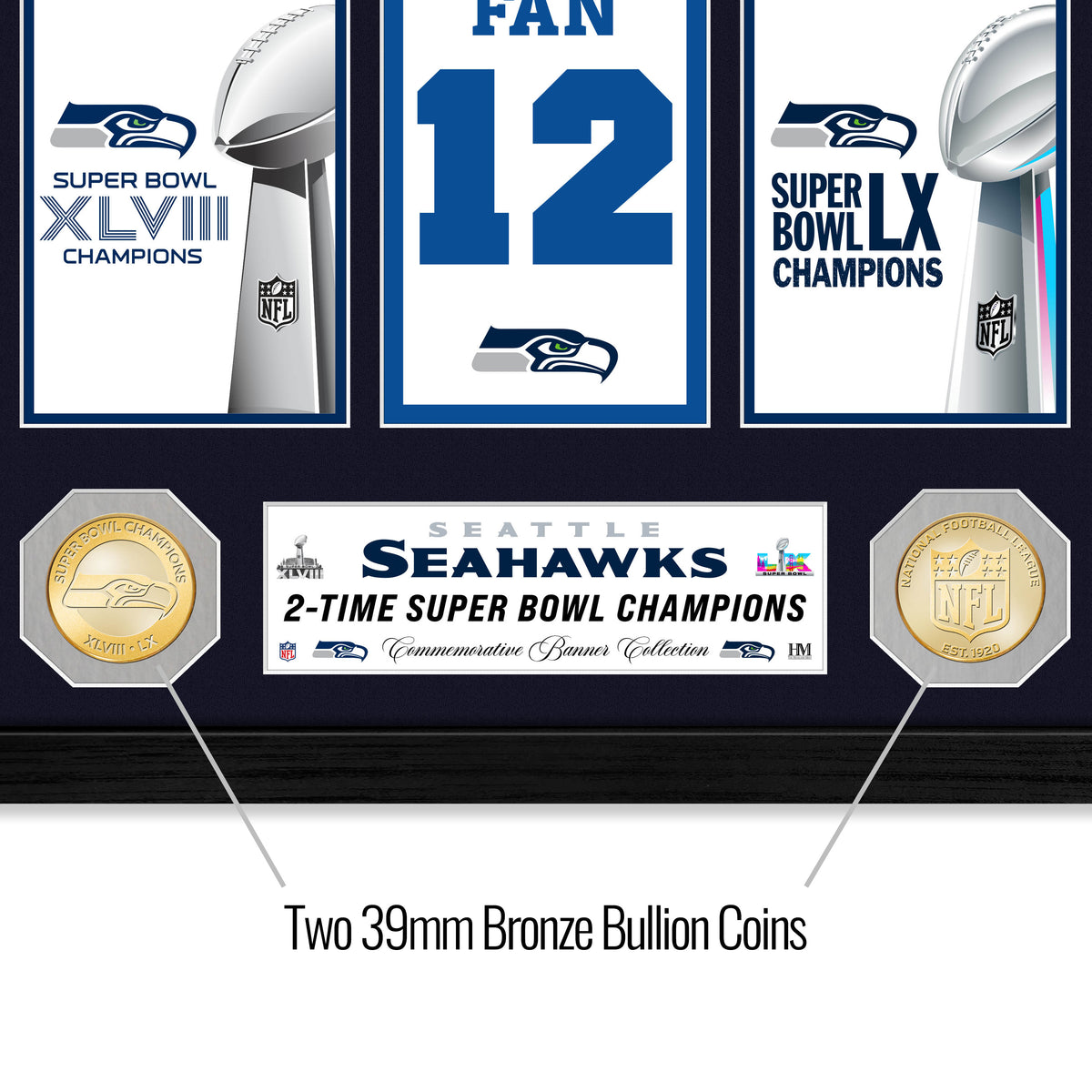 Seattle Seahawks Super Bowl Champions Banner Collection Bronze Coin Photo Mint