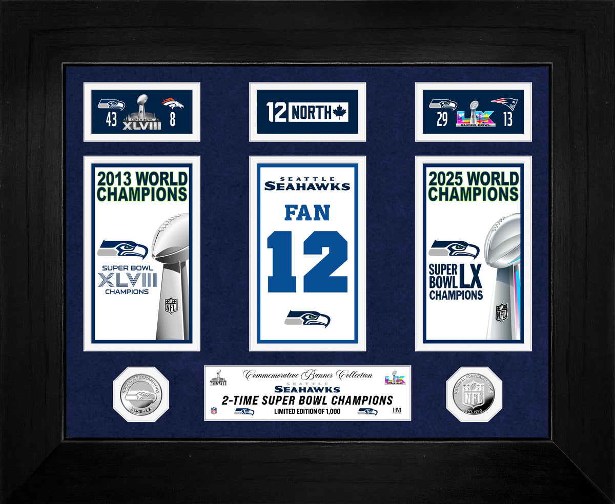 Seattle Seahawks Super Bowl Deluxe Champions Banner Collection Silver Coin Photo Mint