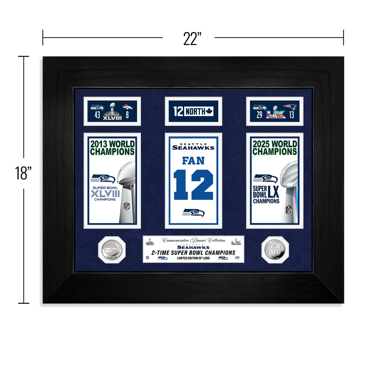 Seattle Seahawks Super Bowl Deluxe Champions Banner Collection Silver Coin Photo Mint