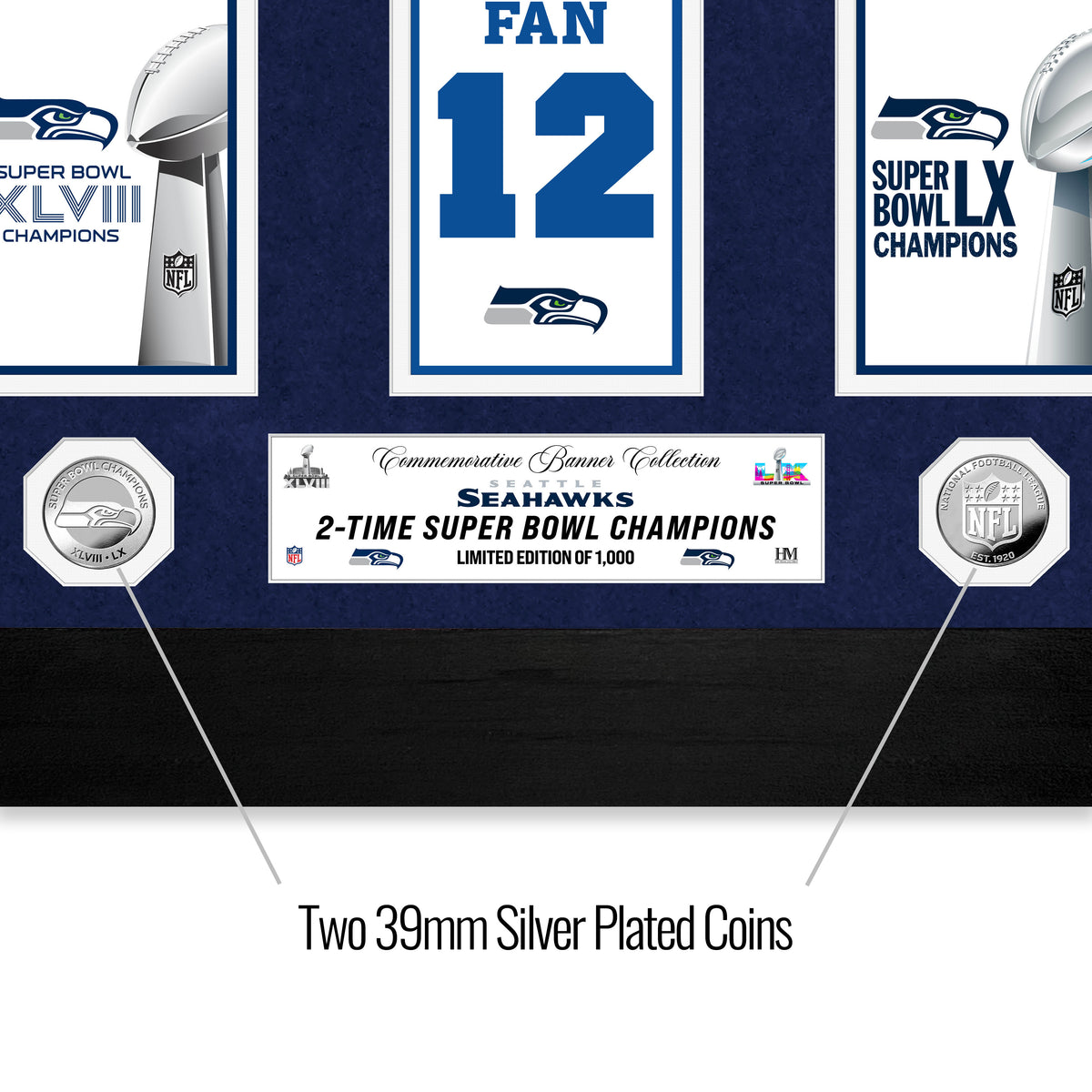 Seattle Seahawks Super Bowl Deluxe Champions Banner Collection Silver Coin Photo Mint