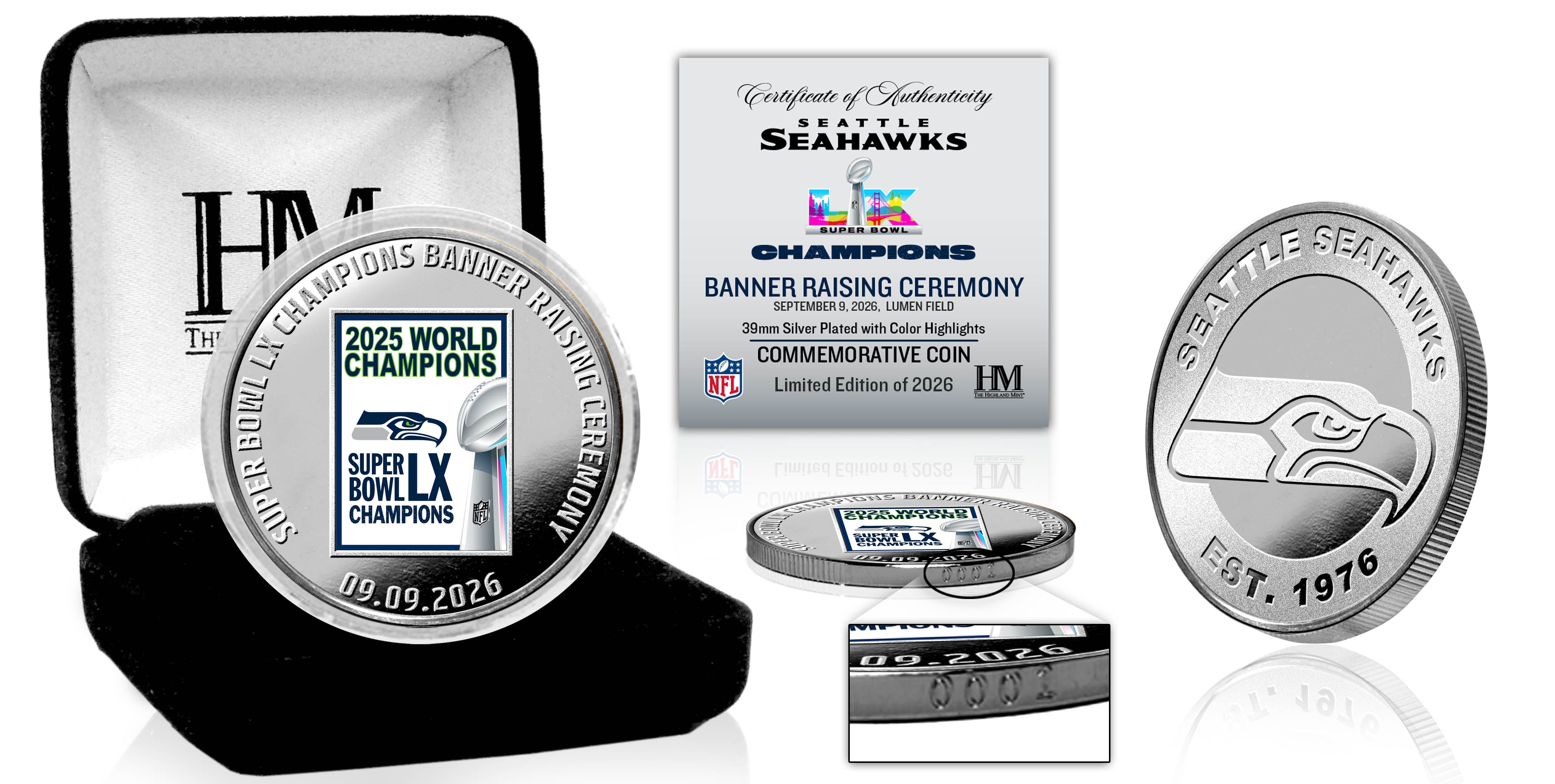 Seattle Seahawks Super Bowl LX Banner Raising Silver Plated Coin