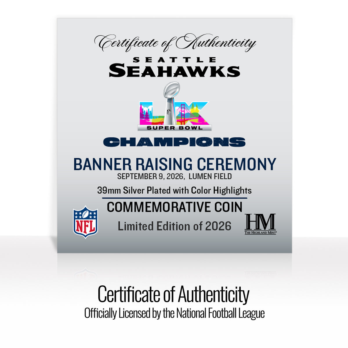Seattle Seahawks Super Bowl LX Banner Raising Silver Plated Coin