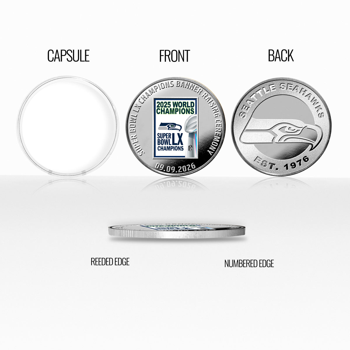Seattle Seahawks Super Bowl LX Banner Raising Silver Plated Coin