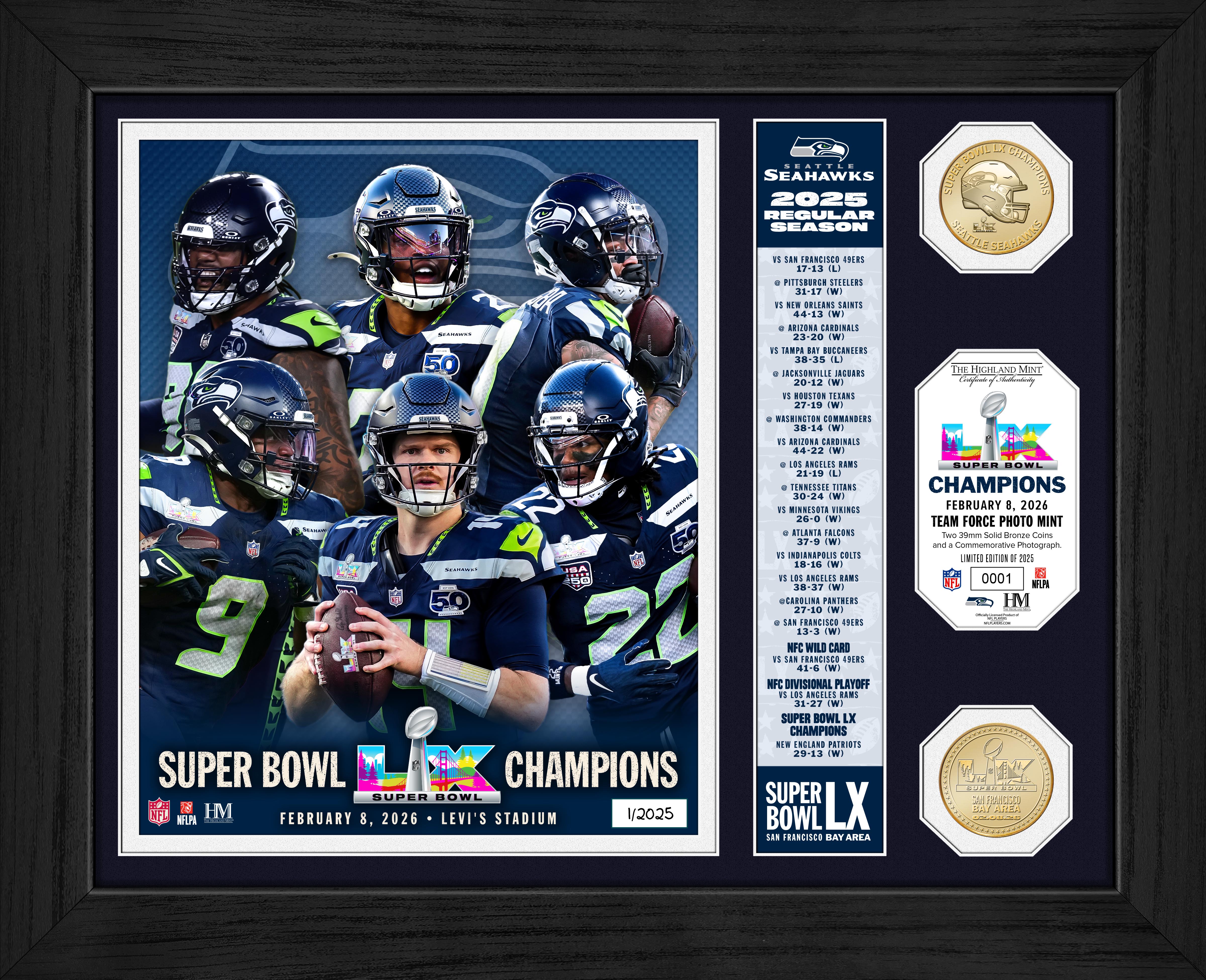 Seattle Seahawks Super Bowl LX Champions Team Force Bronze Coin Photo