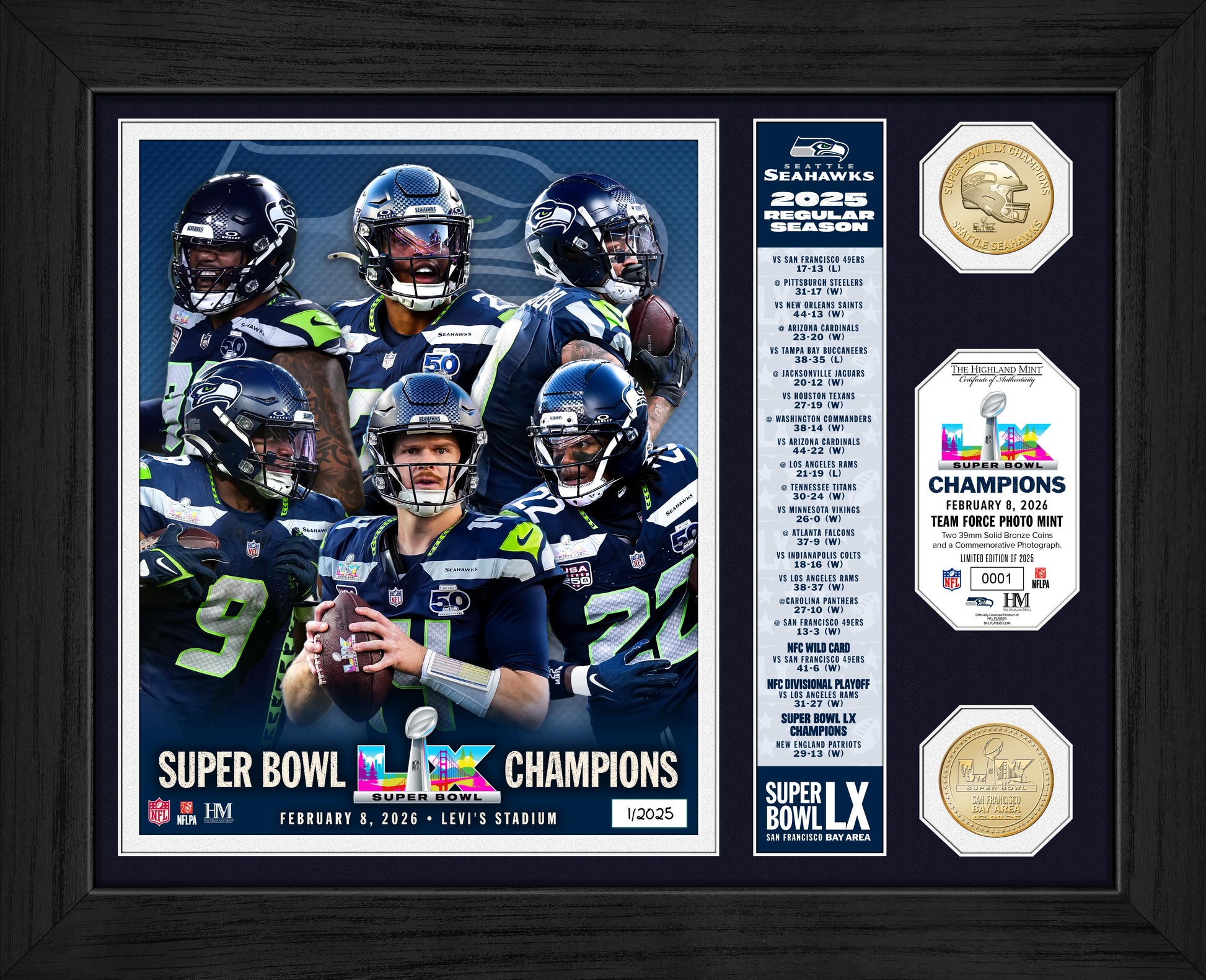 Seattle Seahawks Super Bowl LX Champions Team Force Bronze Coin Photo Mint