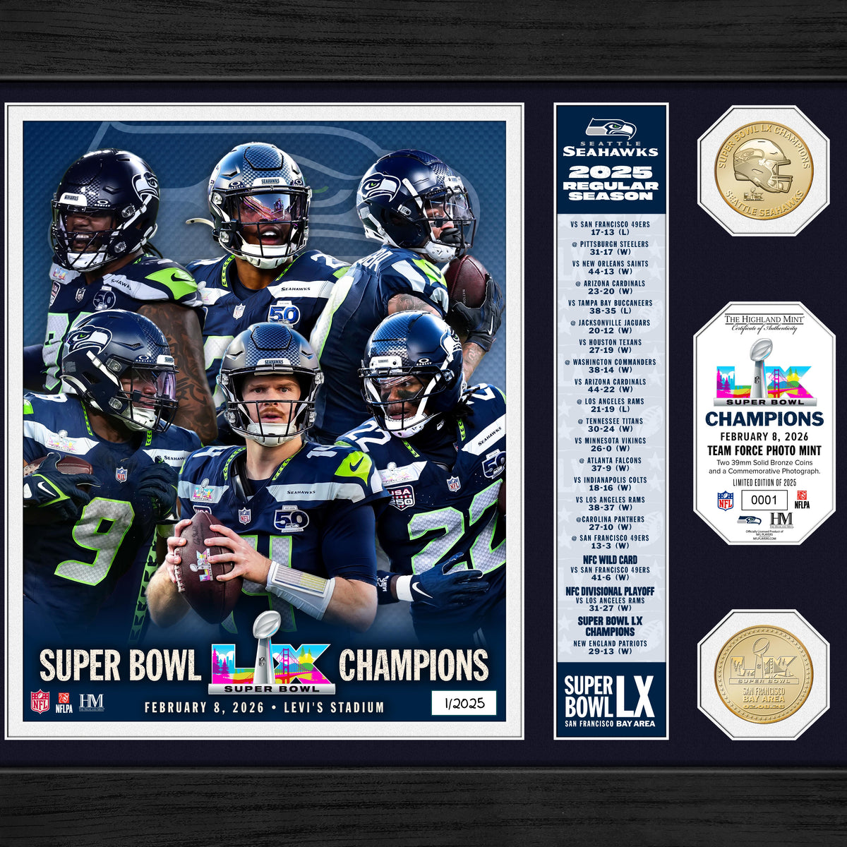 Seattle Seahawks Super Bowl LX Champions Team Force Bronze Coin Photo