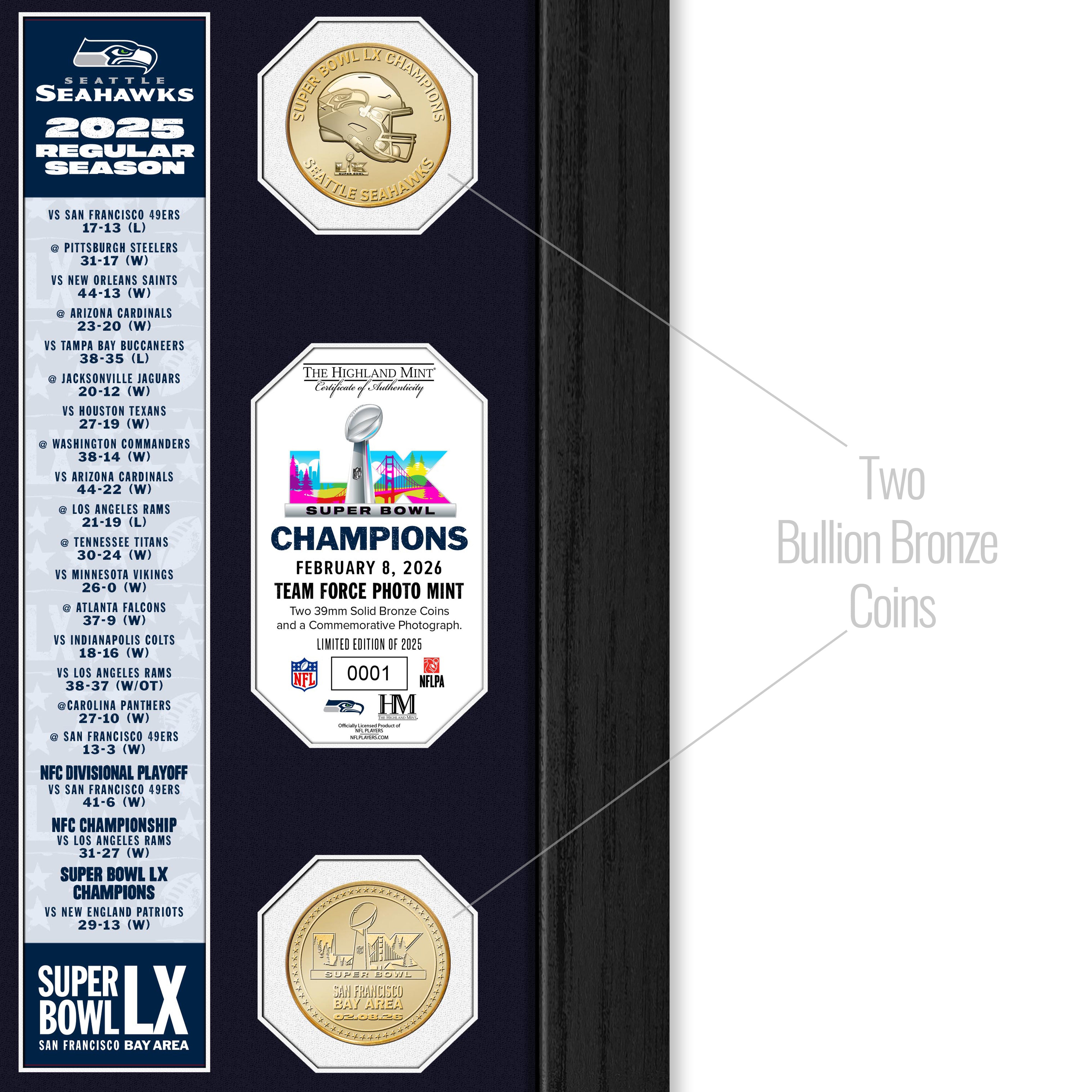 Seattle Seahawks Super Bowl LX Champions Team Force Bronze Coin
