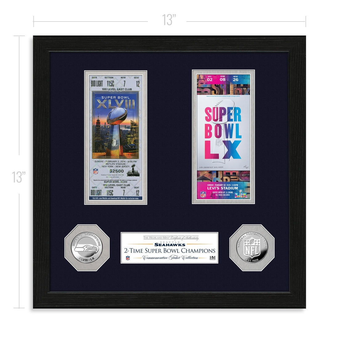 Seattle Seahawks 2-Time Super Bowl Champions Ticket Collection Photo Mint