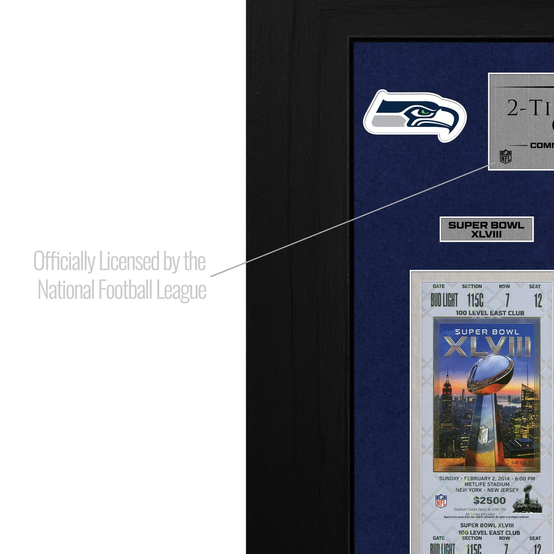 Seattle Seahawks Deluxe 2-Time Super Bowl Champions Ticket Collection Silver Coin Photo Mint