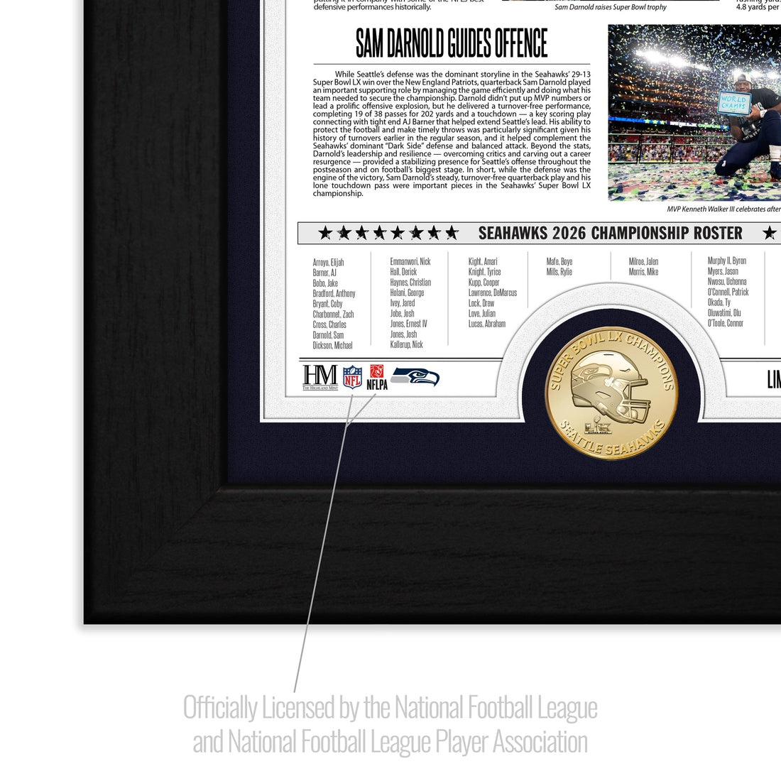 Seattle Seahawks Super Bowl LX Champions Front Page News Bronze Coin Photo Mint