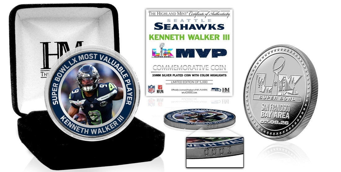 Seattle Seahawks Super Bowl LX MVP Silver Plated Color Coin