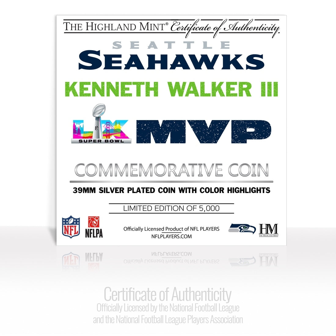Seattle Seahawks Kenneth Walker III Super Bowl LX MVP Silver Plated Color Coin