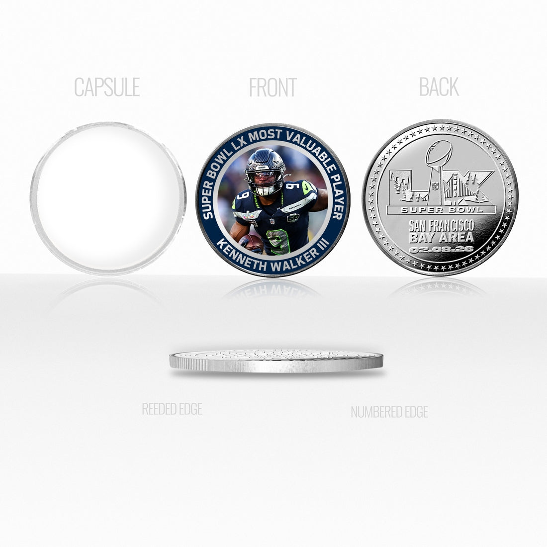 Seattle Seahawks Kenneth Walker III Super Bowl LX MVP Silver Plated Color Coin