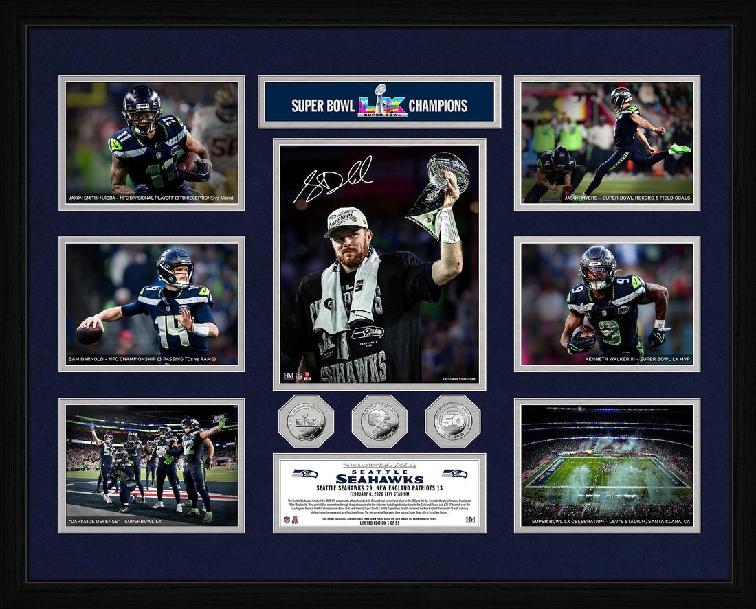 SEATTLE SEAHAWKS SUPER BOWL 60 CHAMPIONS SILVER COIN MEGA PHOTO MINT