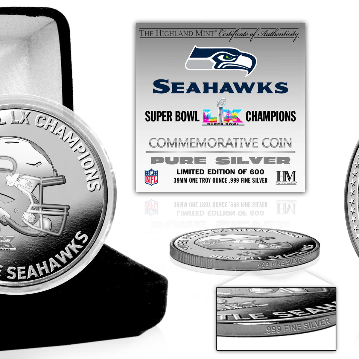 Seattle Seahawks Super Bowl LX Champions 1oz .999 Silver Coin