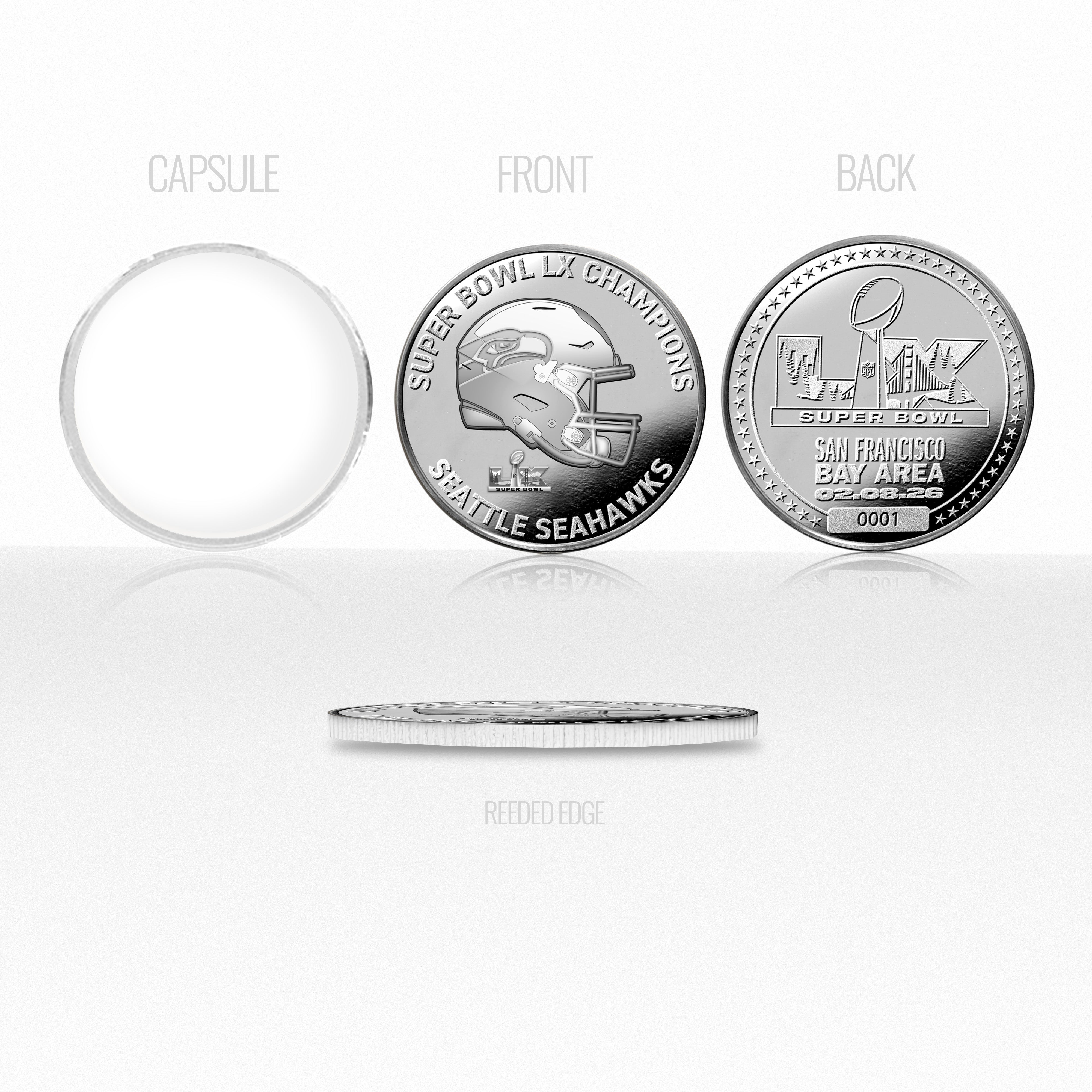 Seattle Seahawks Super Bowl LX Champions Silver Plated Coin
