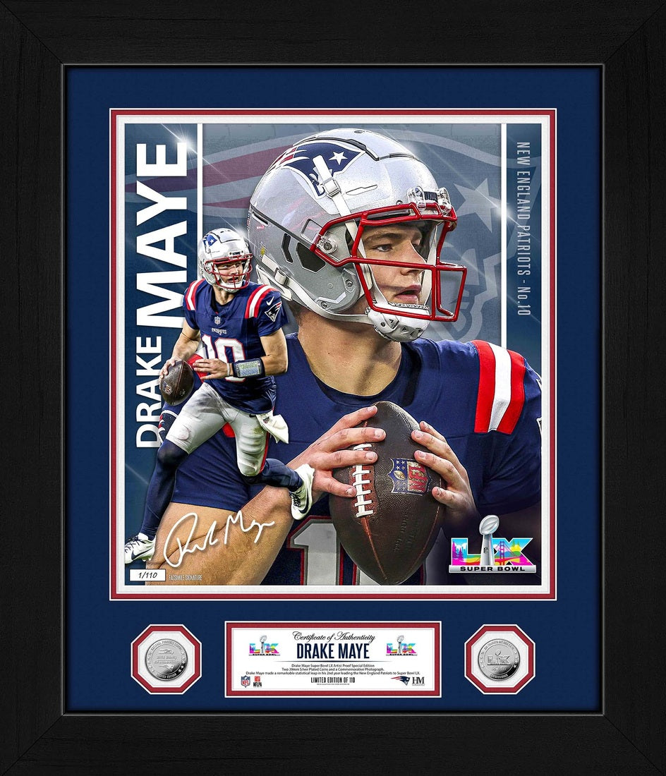 Drake Maye Artist Proof Super Bowl 60 Special Edition Silver Coin Photo Mint