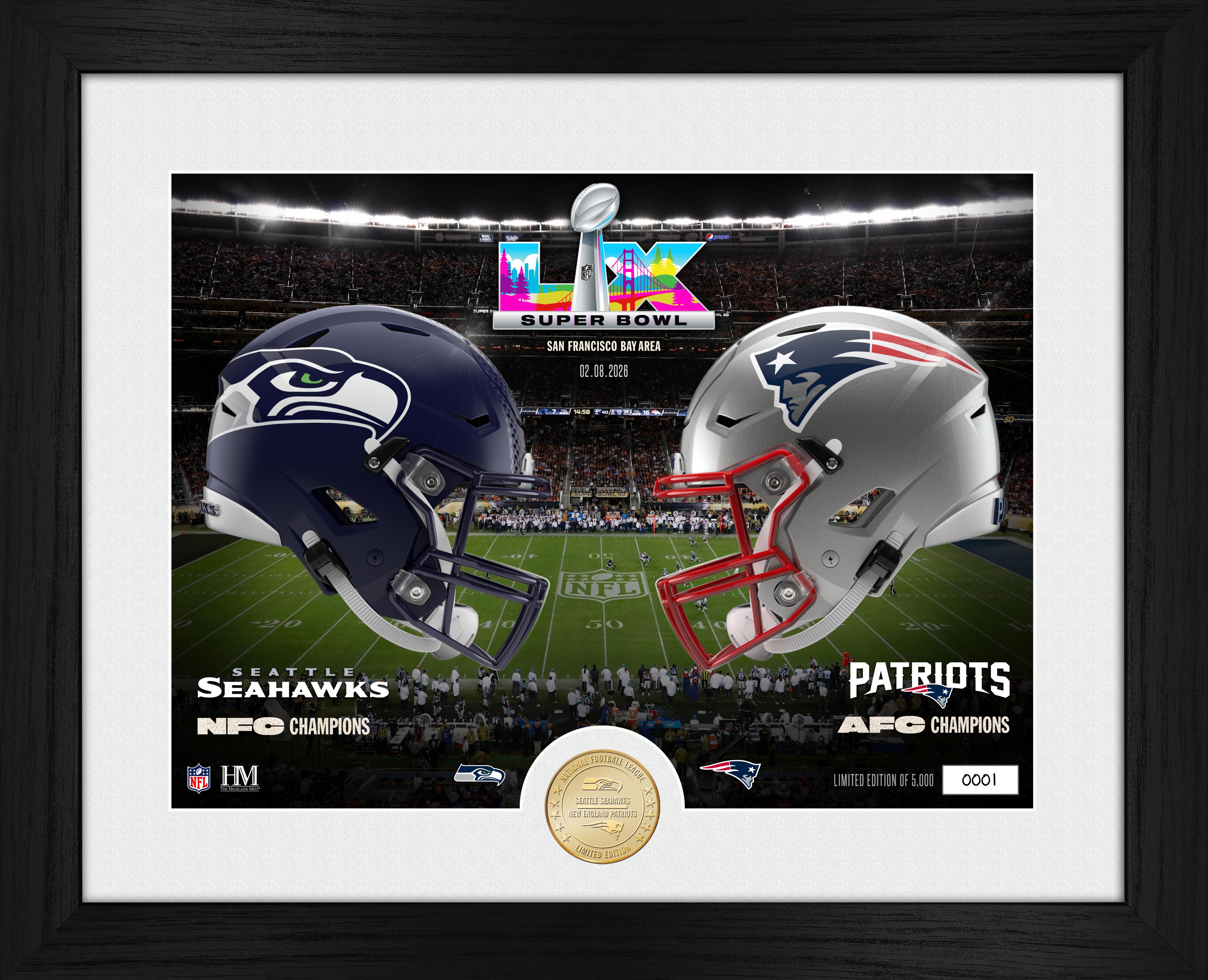 New England Patriots vs. Seattle Seahawks Super Bowl LX Match up Bronze Coin Photo Mint