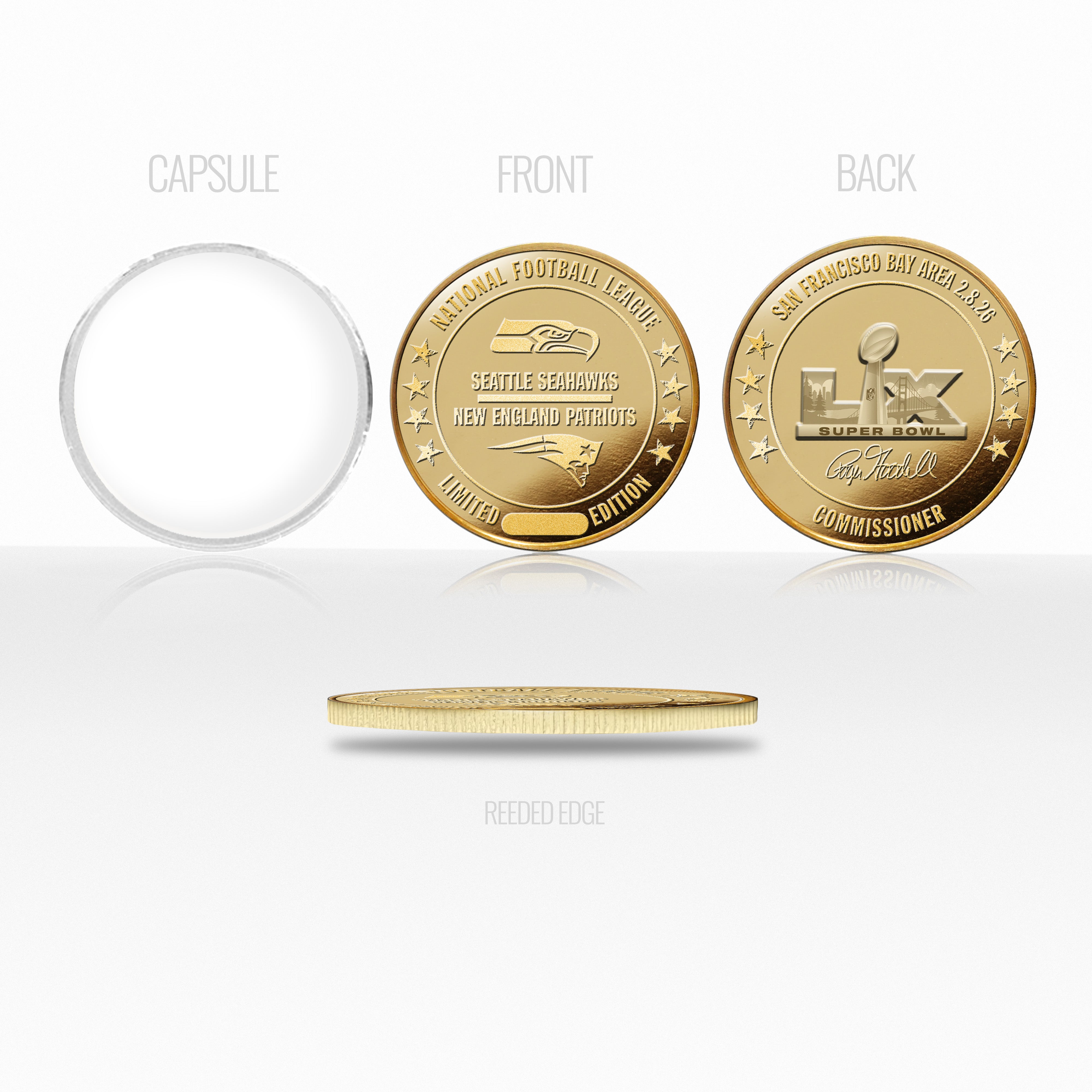 New England Patriots vs. Seattle Seahawks Super Bowl LX Gold
