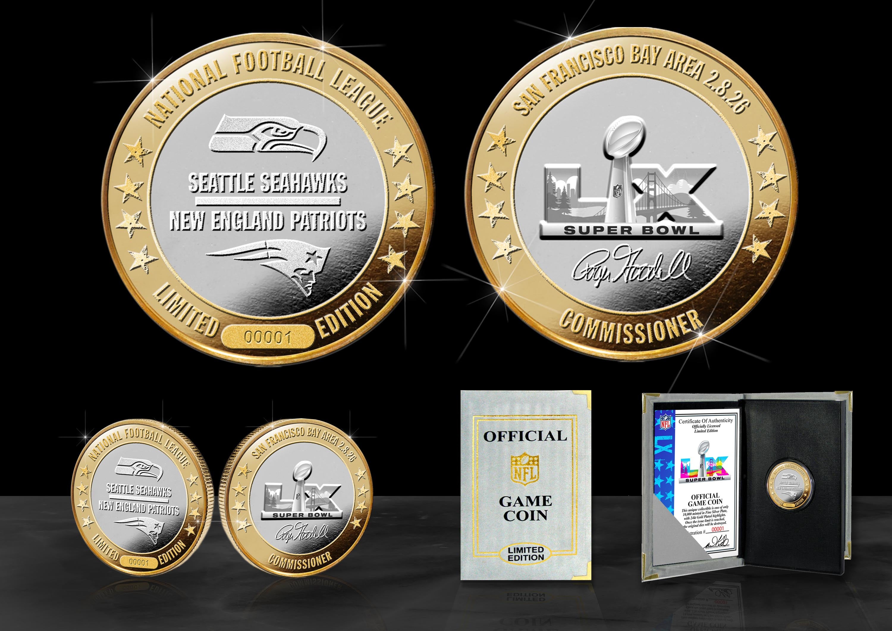 New England Patriots vs. Seattle Seahawks Super Bowl LX Official 2-Tone Gold & Silver Flip Coin