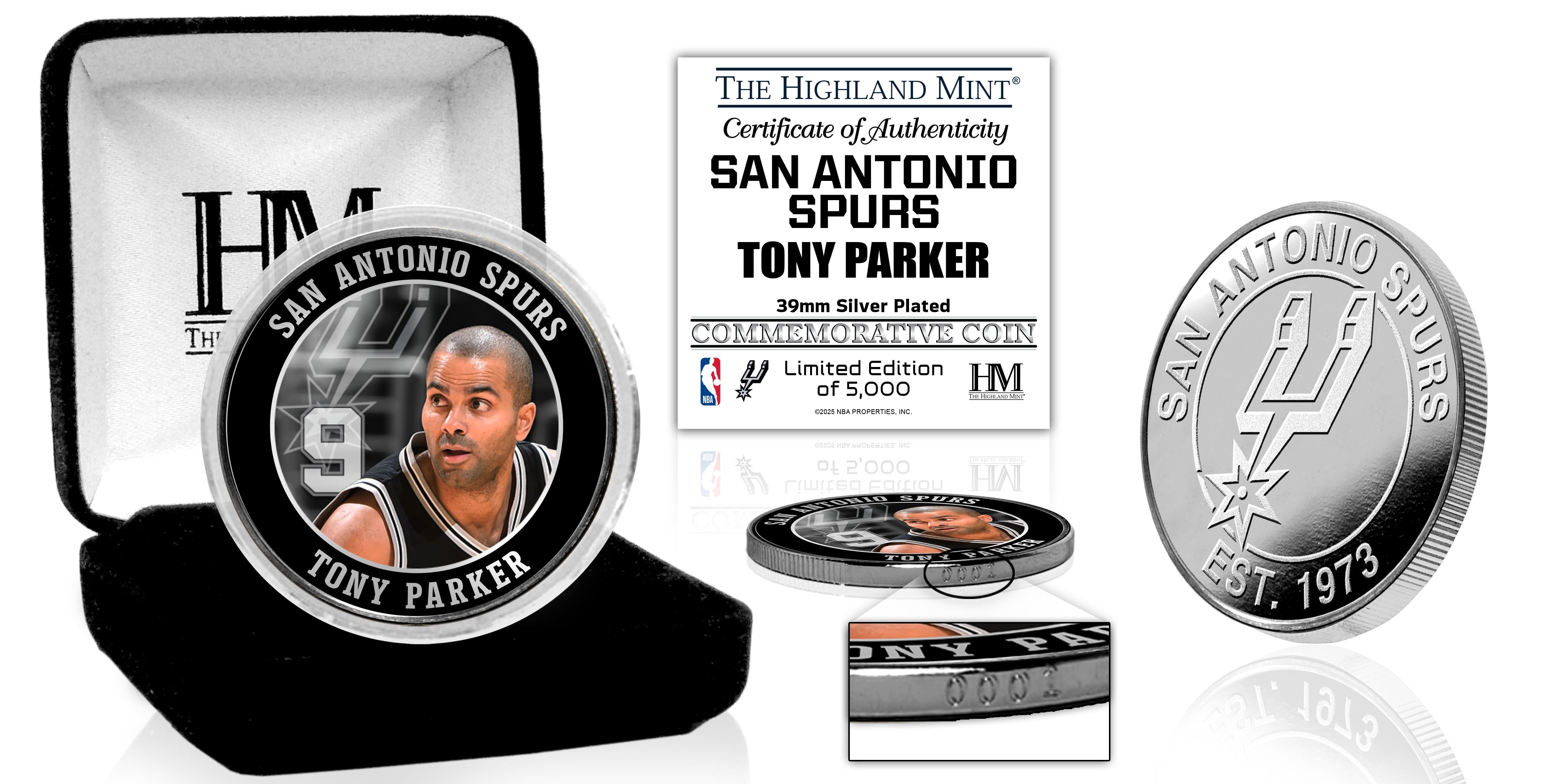 Tony Parker San Antonio Spurs Silver Plated Color Coin