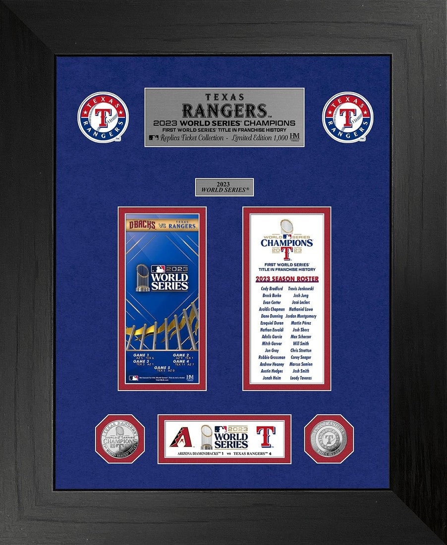 Texas Rangers 2023 World Series Champs DELUXE Ticket Collection Photo Mint - Framed