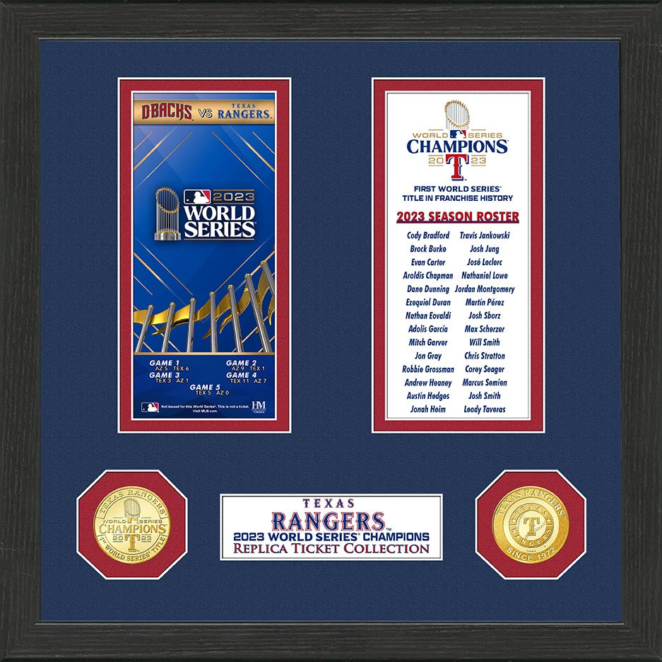 Texas Rangers 2023 World Series Champs Ticket Collection Photo Mint - Framed
