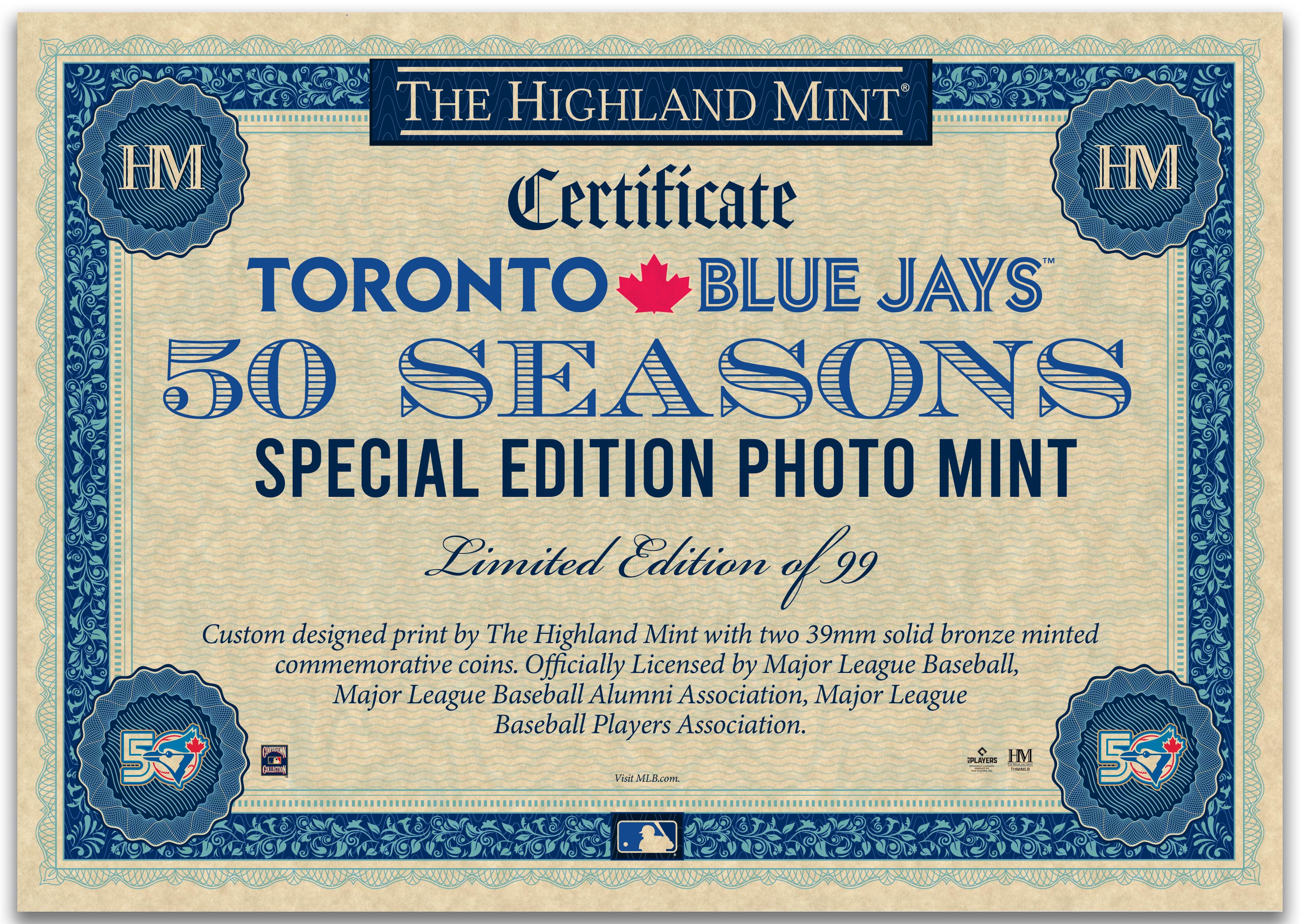 Toronto Blue Jays 50th Season Alumni Special Edition Bronze Coin Photo Mint