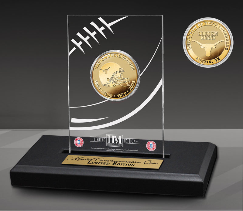 University of Texas Longhorns 4x Football National Champions Gold Coin Acrylic